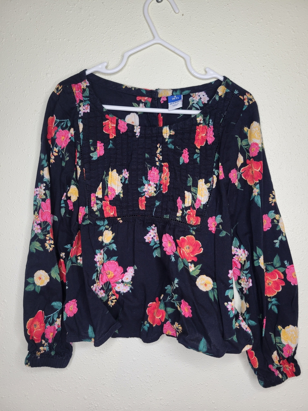 Old Navy Black Floral Smocked Peasant Blouse - Pink/Yellow/Green